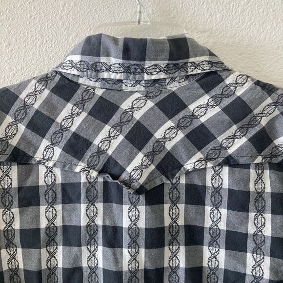 Vintage Diesel Button Down Shirt Western Snap Black Plaid Long Sleeve Medium - Picture 8 of 10
